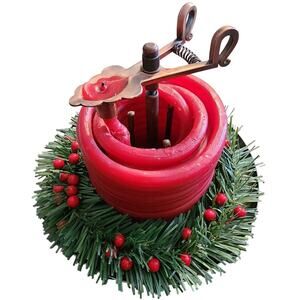 Vintage Christmas Holly Berries Pine Holiday Coil by the Hour Beeswax Candle